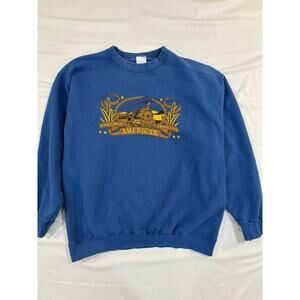 Vintage Train Americana Blue Crewneck Pullover Sweatshirt Size Large